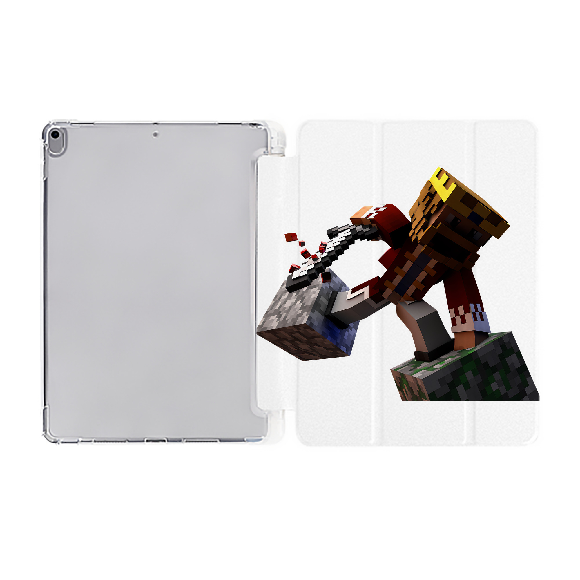 （画像用） マインクラフト ブロックの世界 Minecraft MC Block world IPad ケース ペン収納付き 三つ折りスタンド PUレザー×シリコン 対応機種9.5/10.5/10.9インチ
